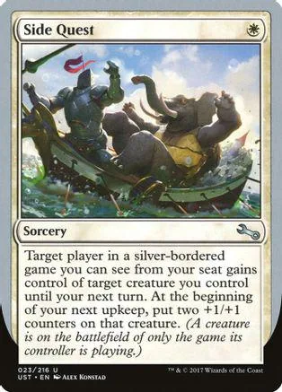 Magic: The Gathering card, Side Quest, featuring figures in a boat on water.