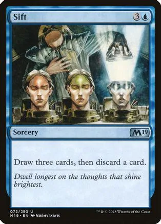 Magic: The Gathering card, Sift, featuring a dark, mystical scene.