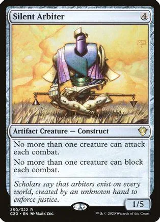 Purple construct figure on a field, silver scales, card art.