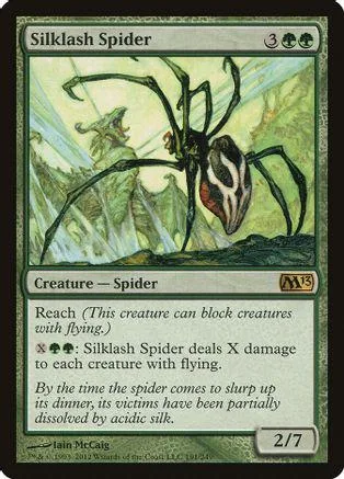 Black and green spider creature card art, showing a large spider against a jungle background.