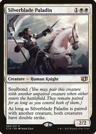 Paladin on white horse, wielding axe, in a black and white card frame.