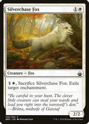 Silverchase Fox Magic card art: white fox in autumn woods.
