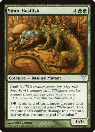Green and brown basilisk creature card art, showing a large, scaly reptile.