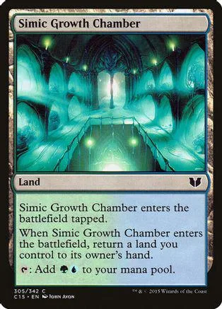 Blue and green magical landscape art on a Magic: The Gathering land card.