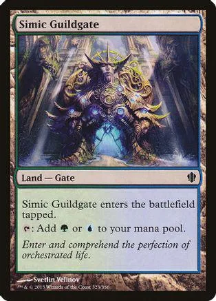 Dark, ornate creature on a card titled "Simic Guildgate." Land type.