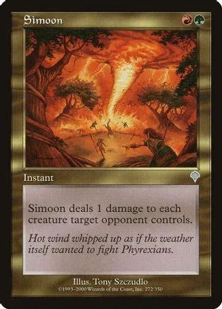 Card art depicts fiery, orange landscape with trees and figures.