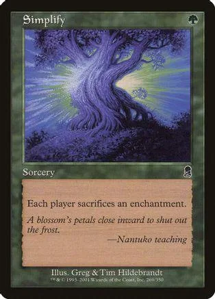 Purple tree in bright light on a Magic: The Gathering card.
