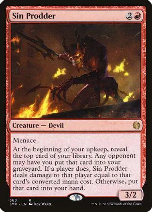 Dark, fiery devil creature card art. Black and orange tones.