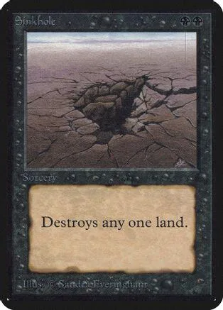 Dark, cracked earth landscape on a Magic: The Gathering card.