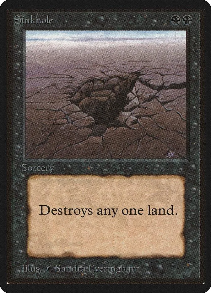 Magic: The Gathering Sinkhole card art showing a cracked, dark earth.