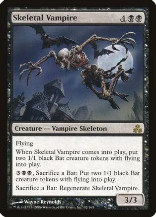 Skeletal Vampire Magic: The Gathering card, dark fantasy art, black and white tones.