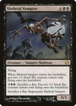 Skeletal Vampire Magic: The Gathering card art, dark fantasy scene, black and white.