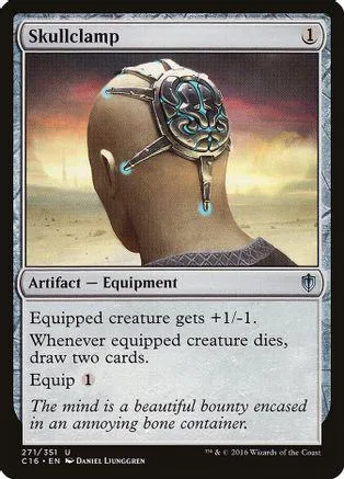 Skullclamp card featuring a skull-like headpiece on a person's head.