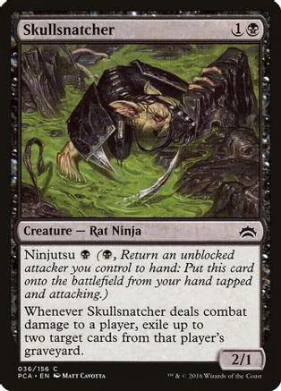 Dark rat ninja creature card art, black and green tones, showing a fierce creature.