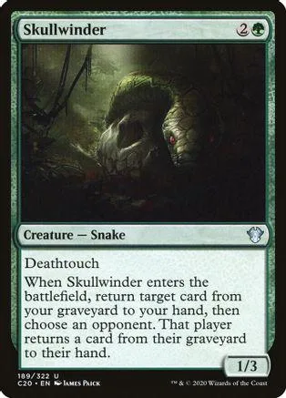 Dark skull creature card art, green border, black and green tones.