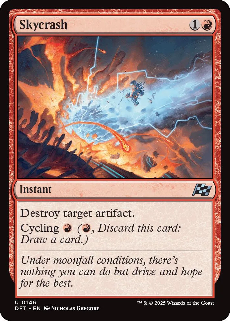 Magic: The Gathering Skycrash card art showing fiery explosion and lightning.