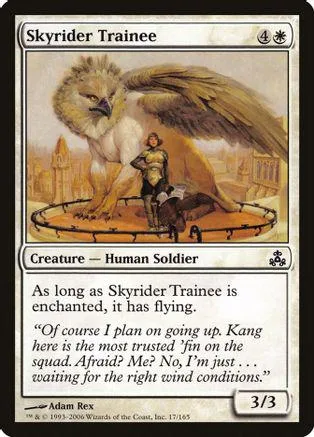 Furry creature with wings and small person on a circular platform.
