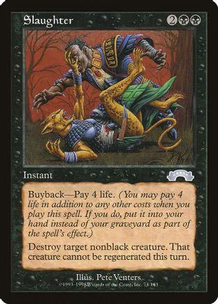 Creature card art: monstrous figure attacking a yellow creature on a dark background.