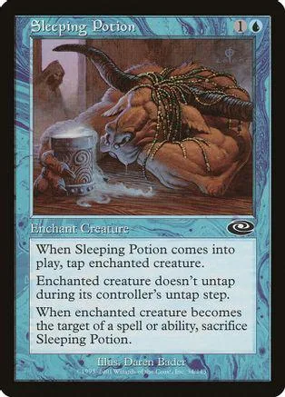 Large brown creature with horns, sleeping, on a Magic: The Gathering card.