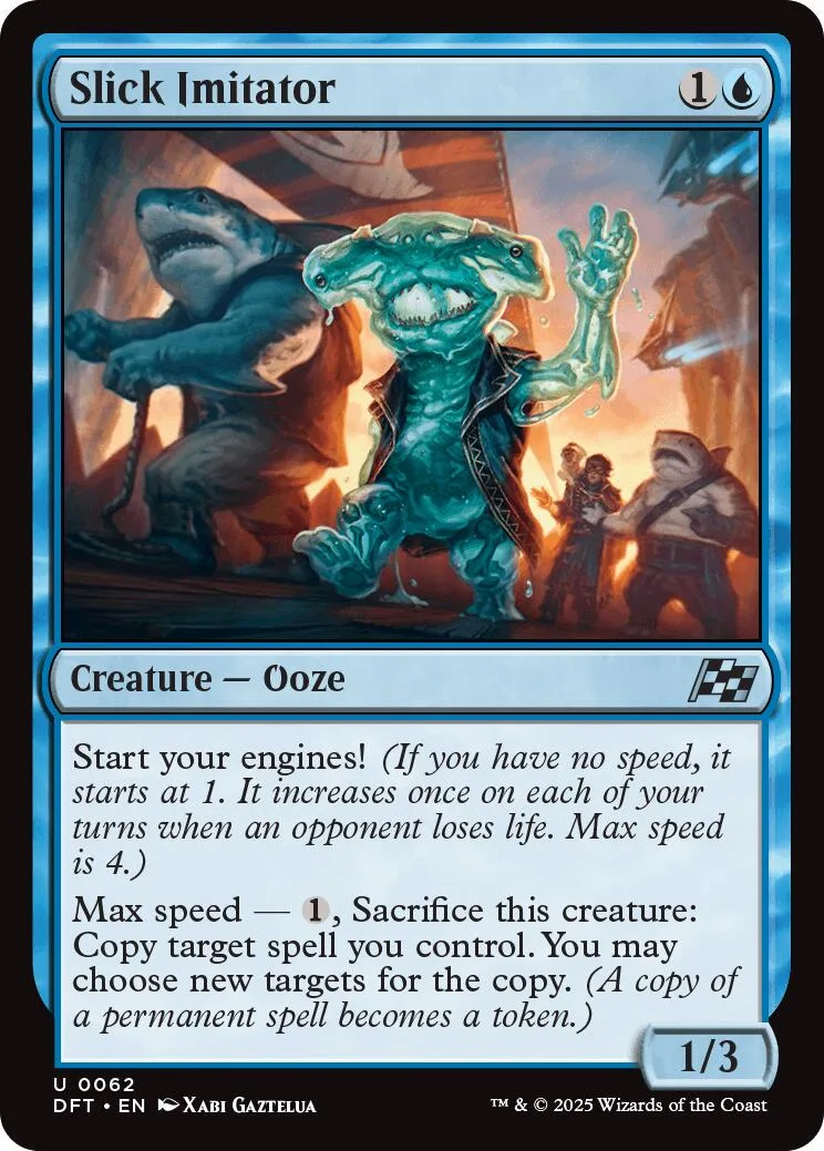 Teal ooze creature card with dark background art. Magic: The Gathering collectible.