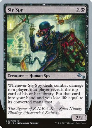 Spy character in dark, detailed art on a Magic: The Gathering card.