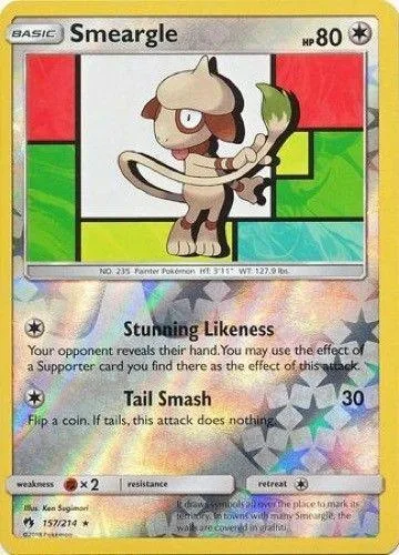Smeargle Pokémon card, beige and brown creature, HP 80, basic energy symbol.