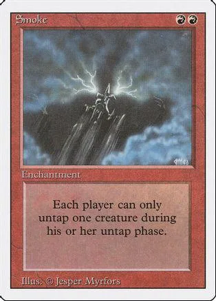 Magic: The Gathering card, "Smoke," featuring lightning over a dark landscape.