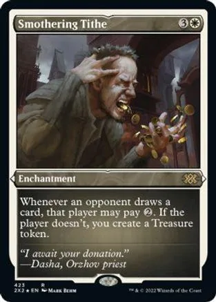 Man clutching head, dark fantasy art on a Magic: The Gathering card.