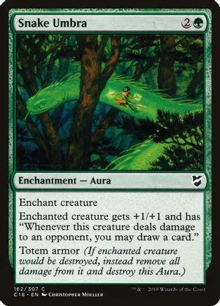 Green snake creature in dark forest setting on a Magic: The Gathering card.