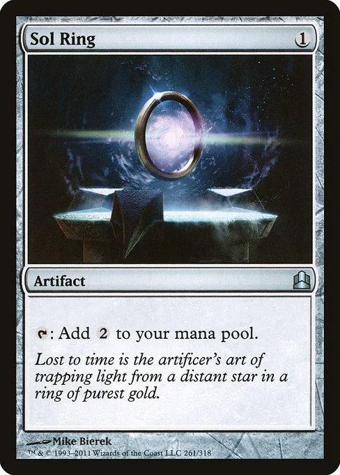 Silver ring floating above dark, starry background on a Magic: The Gathering card.