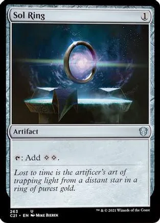 Magic: The Gathering Sol Ring card, silver and purple cosmic ring design.