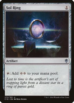 Silver ring floats above dark, starry background on a Magic card.