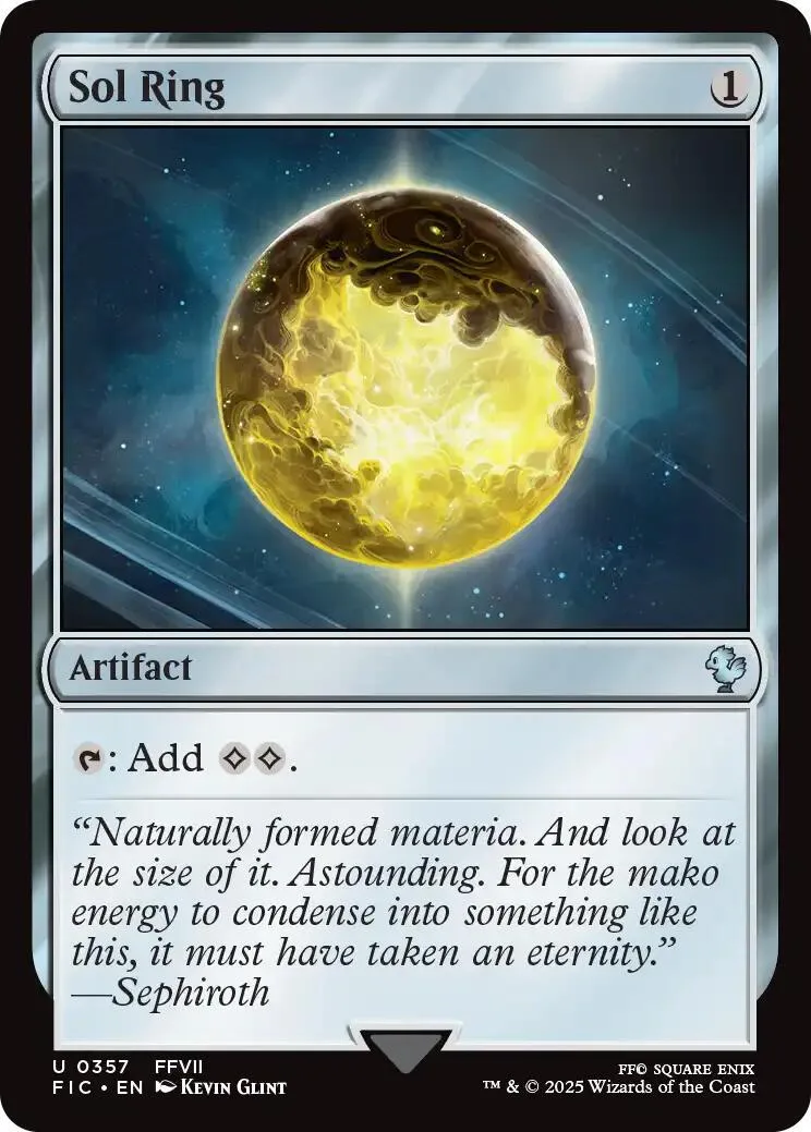 Gold and yellow moon in dark space on a collectible trading card.