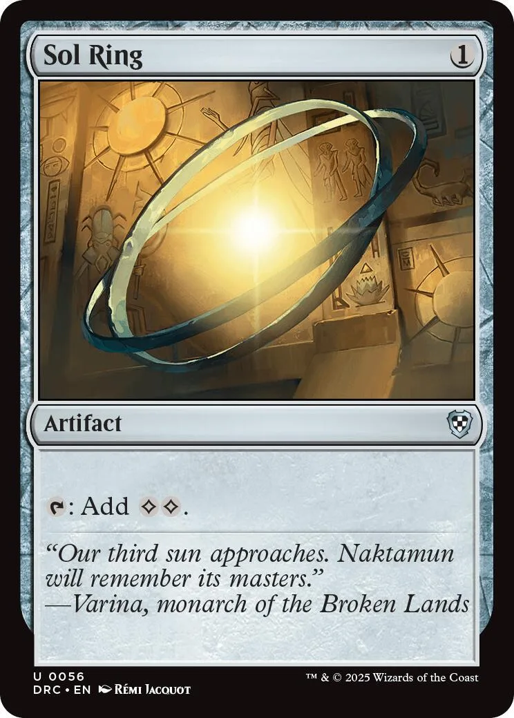 Magic: The Gathering Sol Ring card art featuring glowing golden rings.