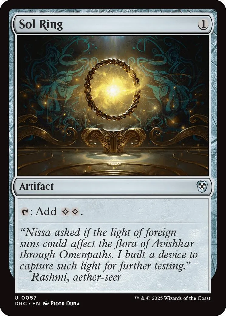 Magic: The Gathering Sol Ring card art featuring a glowing golden ring.