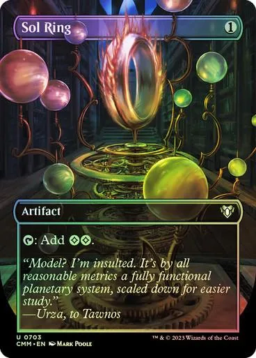 Magic: The Gathering Sol Ring card. Gold and purple metallic design.