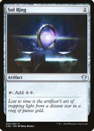 Silver ring floats above dark, starry background on a Magic: The Gathering card.