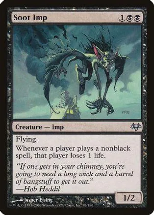 Dark imp creature card with green and black artwork. Card text visible.