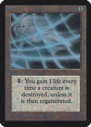 Blue and grey card art featuring a ghostly figure within a web pattern.