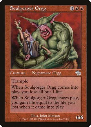 Green ogre creature card art, red and brown tones, showing a monstrous figure.