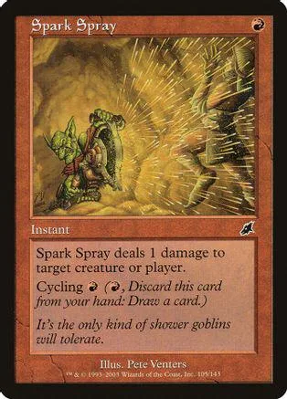 Card art shows golden sparks erupting near a goblin creature.