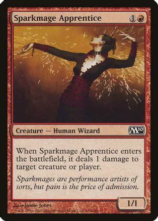 Wizard character with fiery effects on a Magic: The Gathering card.