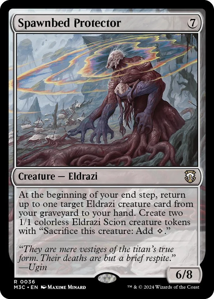 Dark, monstrous creature on a fantasy battlefield, black and purple card art.