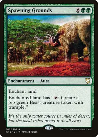 Green landscape card art featuring large beasts; Enchantment Aura type.