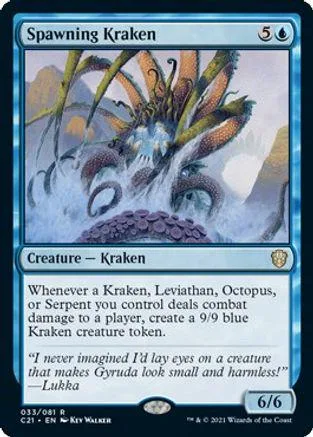 Kraken creature card art shows large, tentacled sea monster in blue and green.