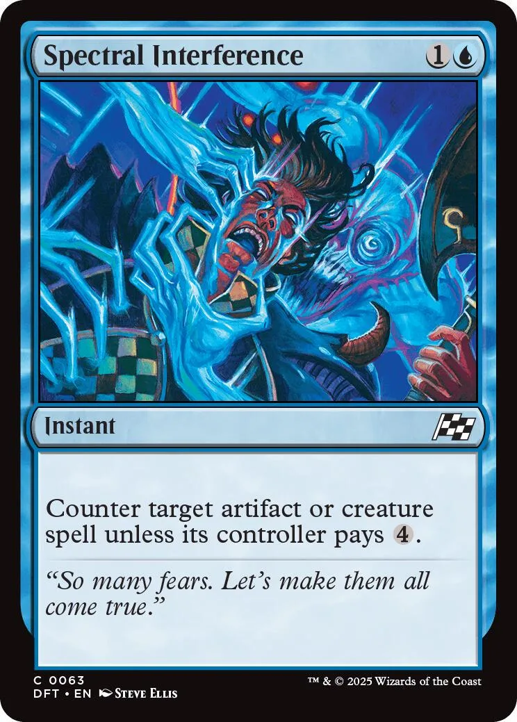 Blue and black card art featuring a monstrous, chaotic figure. Spectral Interference instant spell.