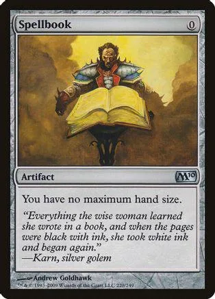 Wizard figure holding open yellow book against dramatic, earthy background.
