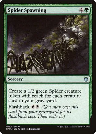 Green card art shows spiders in a dark, jungle-like setting. Sorcery spell.
