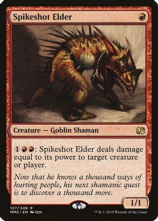 Goblin Shaman creature card art: spiky, brown creature attacking.