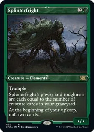 Dark elemental creature card art, green border, black and green colors.
